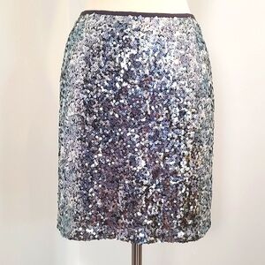 White House Black Market Womens Silver-Blue Sequin Mini Skirt /Size 8